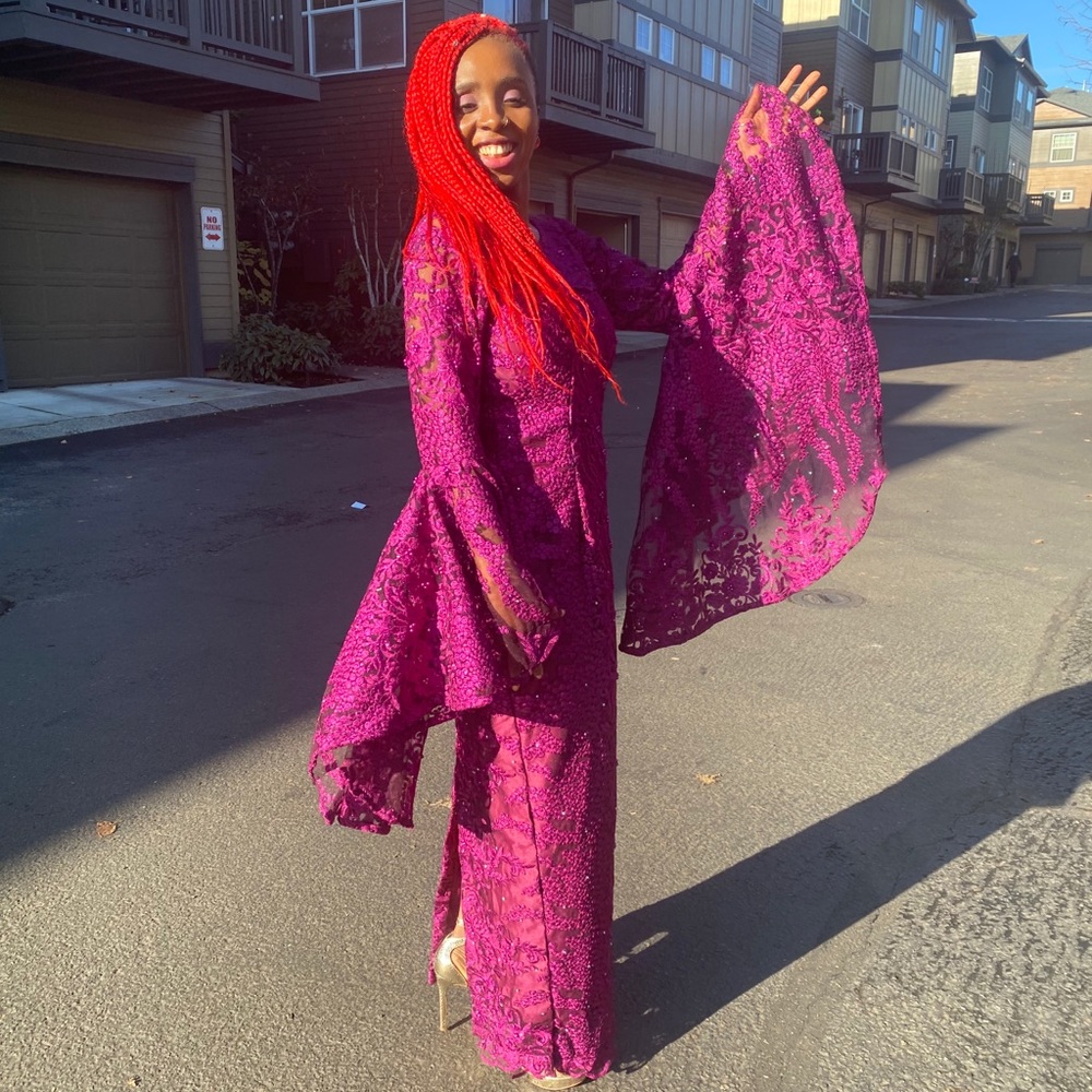 Long magenta lace dress